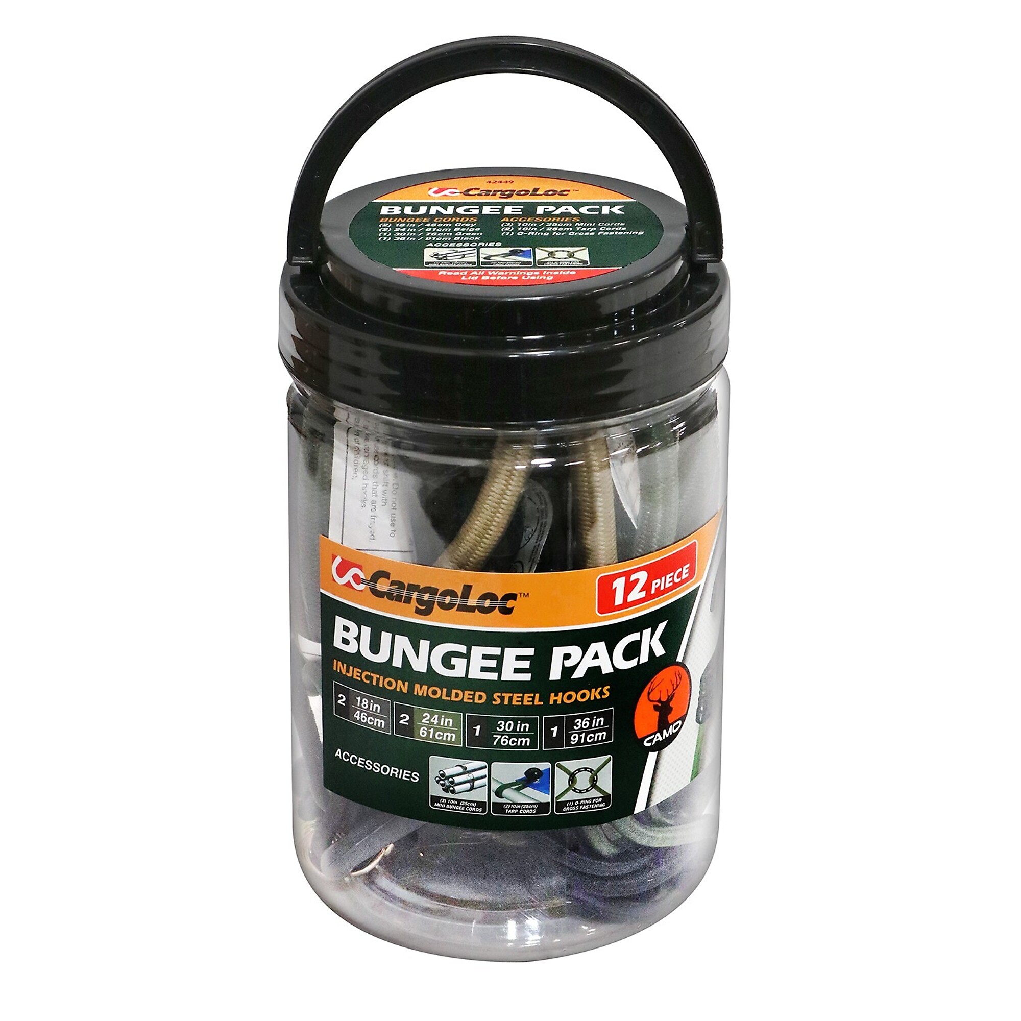 CargoLoc, 12 Pc Bungee Cord Assortment with Molded Steel Hooks - Camo, Model # 42449